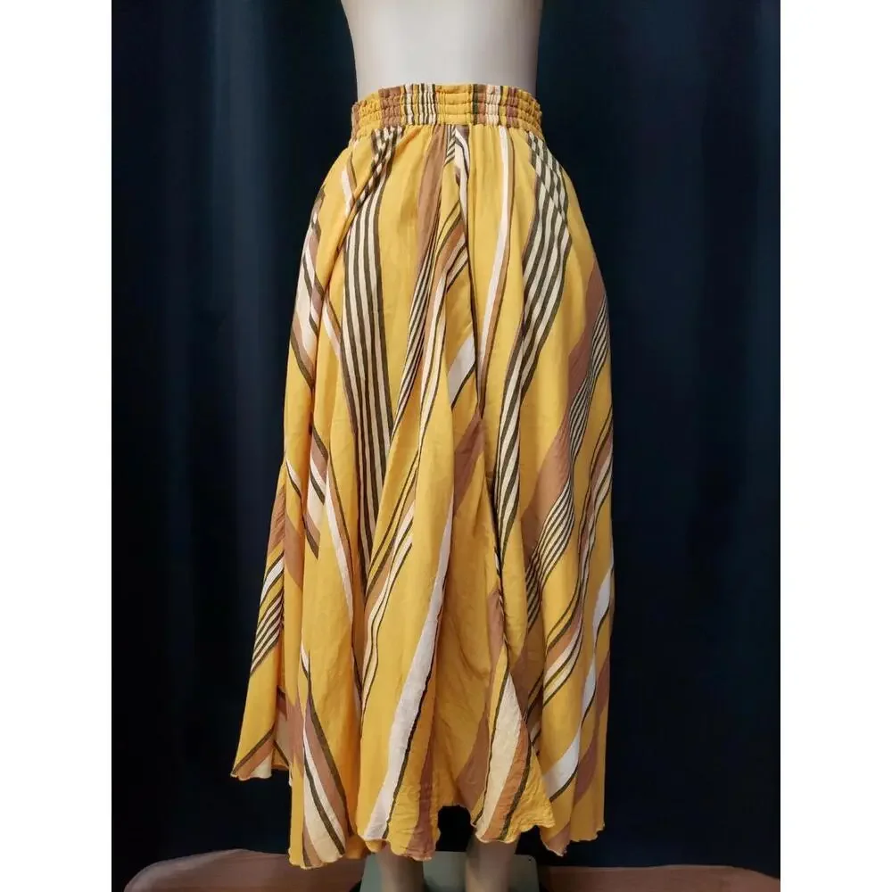 NE QUITTEZ PAS Striped Midi mustard Size S Womens midi Skirt #CB4 - Picture 8 of 12